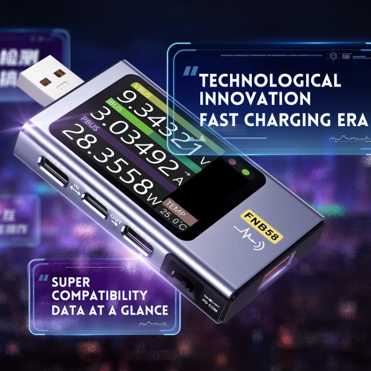 FNIRSI FNB58 Amperímetro de voltaje USB TYPE-C Probador de potencia de carga rápida, Bluetooth, Without Bluetooth