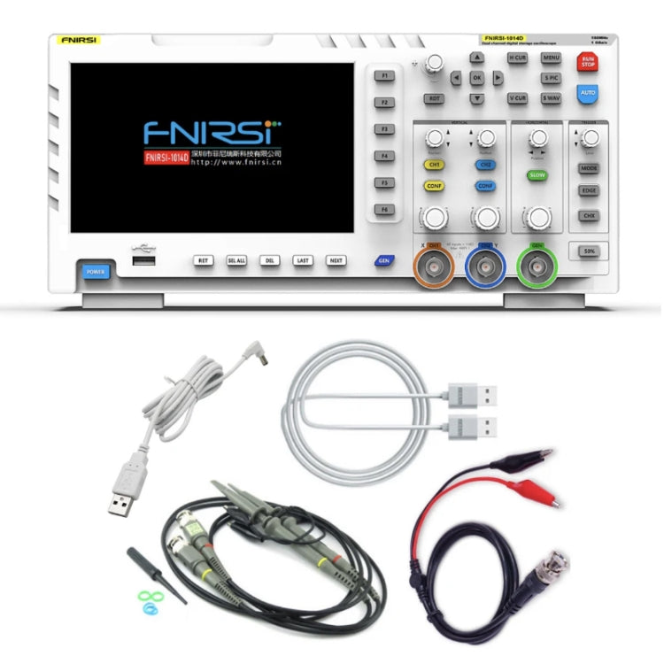 FNIRSI 2 en 1 de doble canal 100M de ancho de banda Osciloscopio digital 1GS Generador de señal de muestreo, enchufe de EE. UU., 1014D, 1014D +P4100 Probe