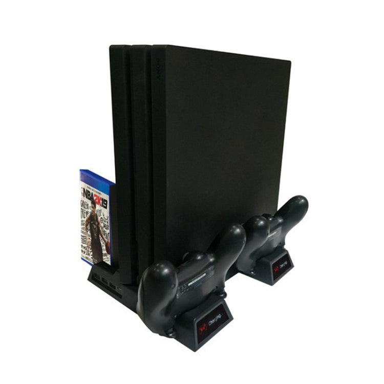 Para PS4 / PS4 Slim / PS4 Pro Soporte de ventilador de refrigeración Consola Soporte vertical Refrigerador con cargador de controlador dual, JL-P1908