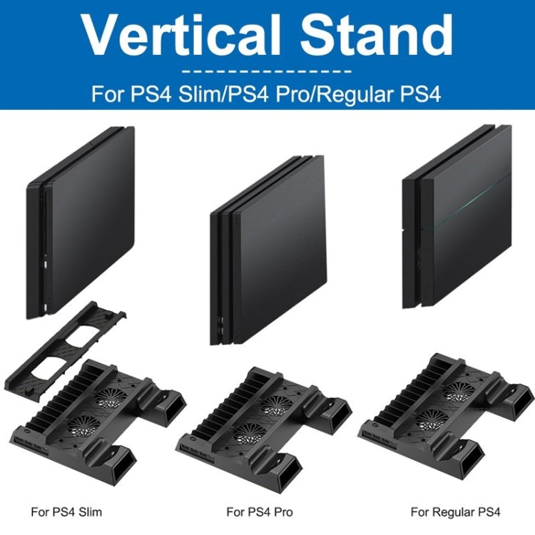 Para PS4 / PS4 Slim / PS4 Pro Soporte de ventilador de refrigeración Consola Soporte vertical Refrigerador con cargador de controlador dual, JL-P1908