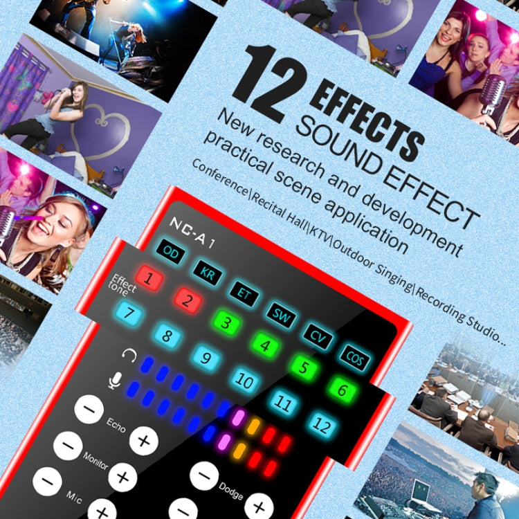 Tarjeta de sonido NC-A1 Bluetooth 5.0 12 tipos de efectos de sonido compatibles con monitoreo en tiempo real, NC-A1