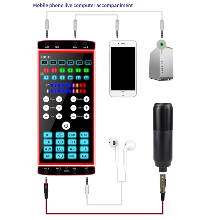Tarjeta de sonido NC-A1 Bluetooth 5.0 12 tipos de efectos de sonido compatibles con monitoreo en tiempo real, NC-A1