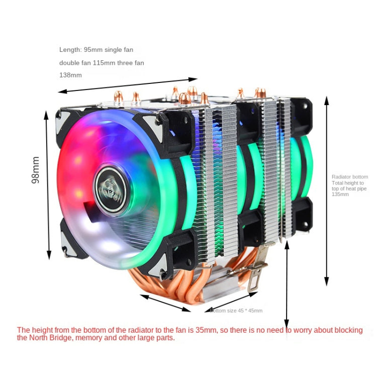 Radiador de CPU de doble tubo de cobre para computadora de escritorio súper silencioso, 2 Tube Without Light 3-pin Single Fan, 2 Tube Without Light 3-pin Double Fan, 2 Tube Red Light 3-pin Single Fan, 2 Tube Blue Light 3-pin Single Fan                 ...