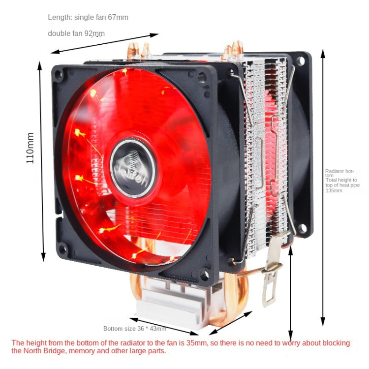 Radiador de CPU de doble tubo de cobre para computadora de escritorio súper silencioso, 2 Tube Without Light 3-pin Single Fan, 2 Tube Without Light 3-pin Double Fan, 2 Tube Red Light 3-pin Single Fan, 2 Tube Blue Light 3-pin Single Fan                 ...