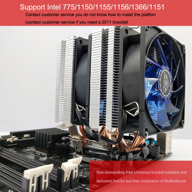 Radiador de CPU de doble tubo de cobre para computadora de escritorio súper silencioso, 2 Tube Without Light 3-pin Single Fan, 2 Tube Without Light 3-pin Double Fan, 2 Tube Red Light 3-pin Single Fan, 2 Tube Blue Light 3-pin Single Fan                 ...