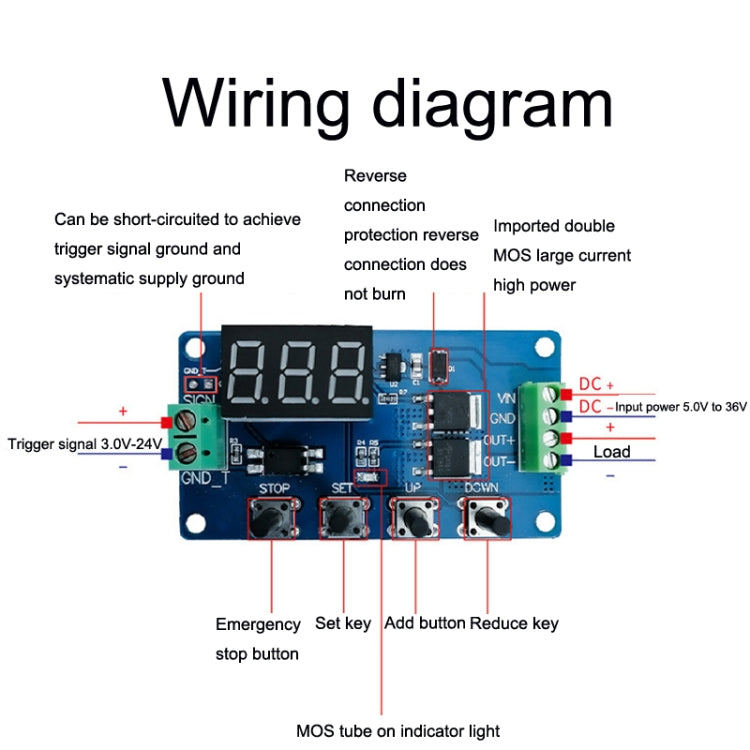 Deek-Robot DDC-432 Interruptor de relé de retardo DC5V-30V Controlador de relé de tiempo de pantalla digital de tubo MOS dual, Time Relay Controller