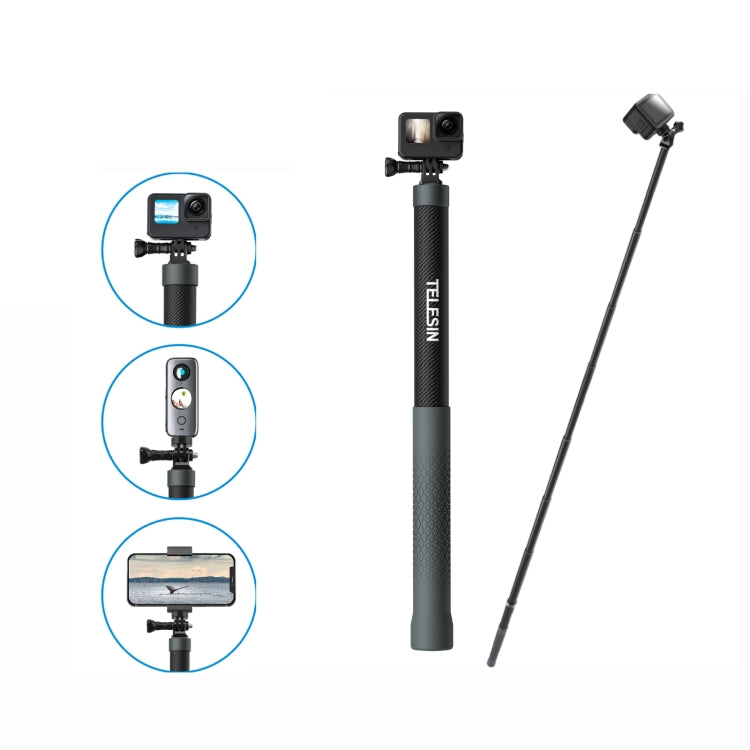 TELESIN 3M Fibra de carbono Selfie Stick Monopod con tornillo 1/4 para cámara de acción, 3m