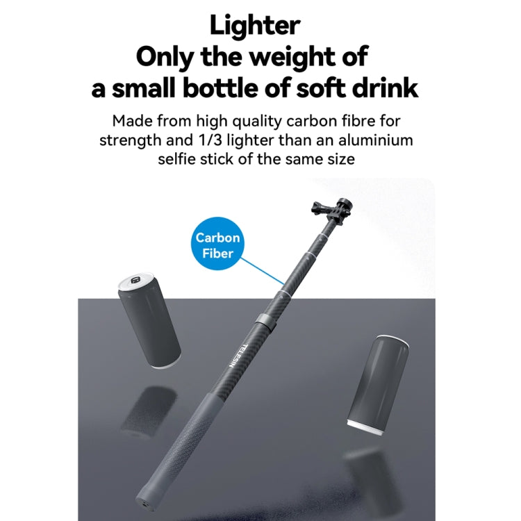 TELESIN 3M Fibra de carbono Selfie Stick Monopod con tornillo 1/4 para cámara de acción, 3m