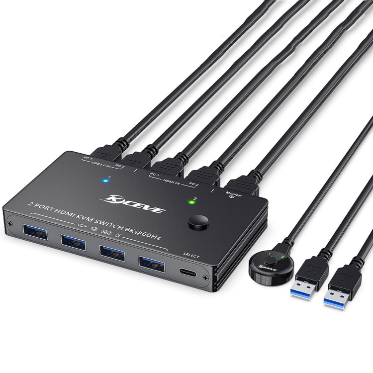 KC-KVM8201 USB3.0 Switch U Disk Printer Dos computadoras para compartir 8K HDMI KVM Switch, KC-KVM8201