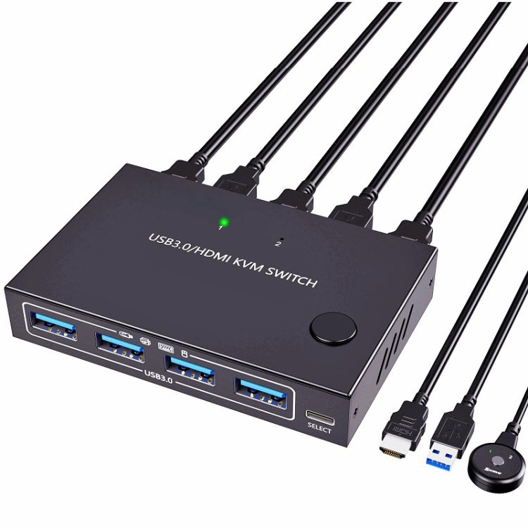 KC-KVM201A 2 en 1 salida 4K 60HZ HDMI KVM Switching USB3.0 Impresora en forma de computadora compartida Disco U, KC-KVM201A