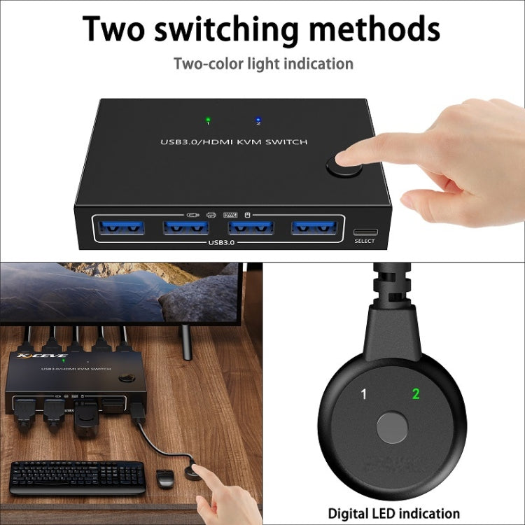 KC-KVM201A 2 en 1 salida 4K 60HZ HDMI KVM Switching USB3.0 Impresora en forma de computadora compartida Disco U, KC-KVM201A
