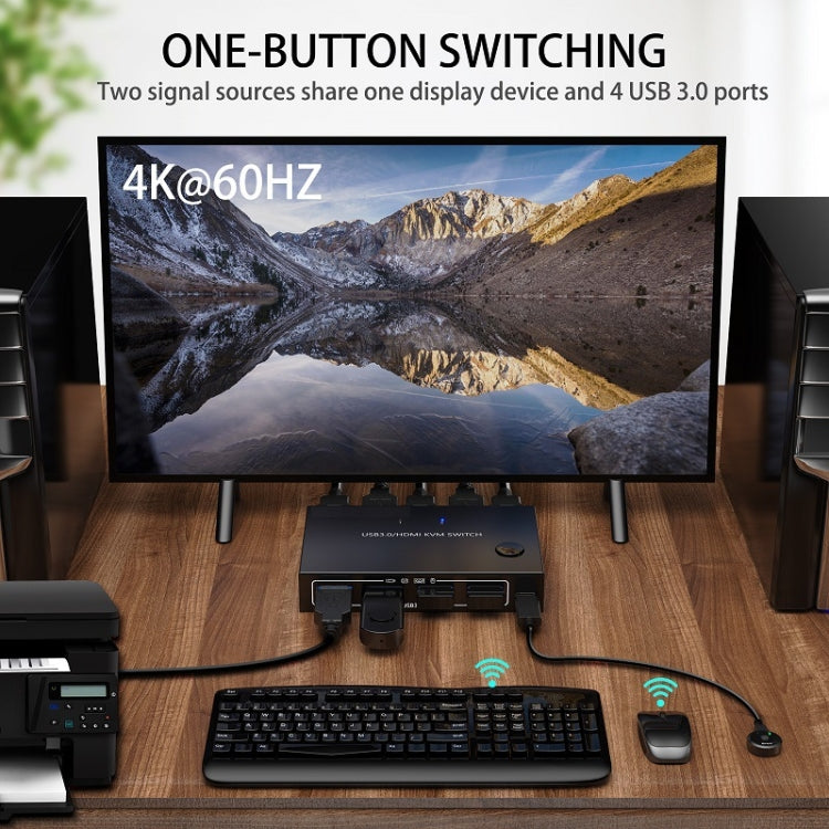 KC-KVM201A 2 en 1 salida 4K 60HZ HDMI KVM Switching USB3.0 Impresora en forma de computadora compartida Disco U, KC-KVM201A