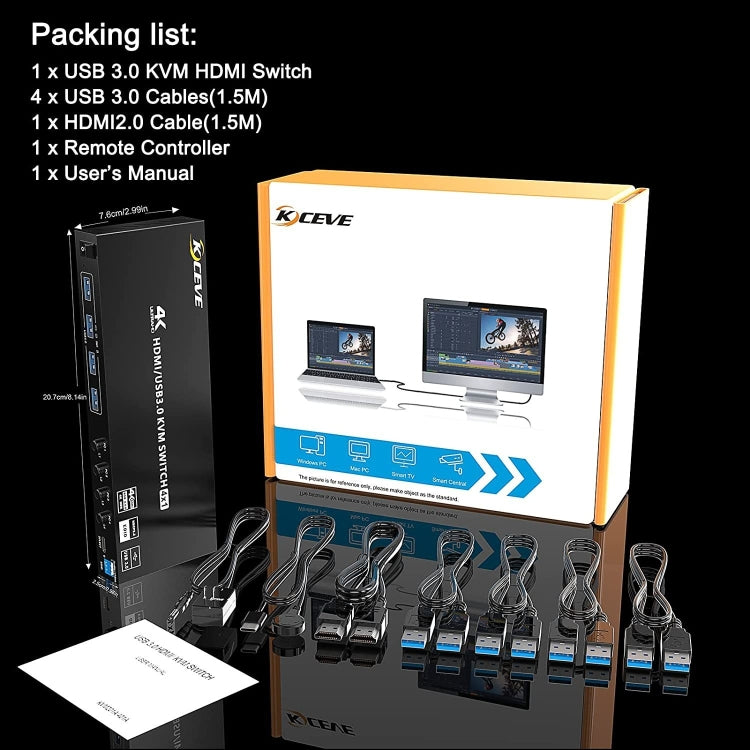 KVM401A 4 puertos USB 3.0 Dispositivo compartido HDMI KVM Switch HUB Convertidor compartido, KVM401A