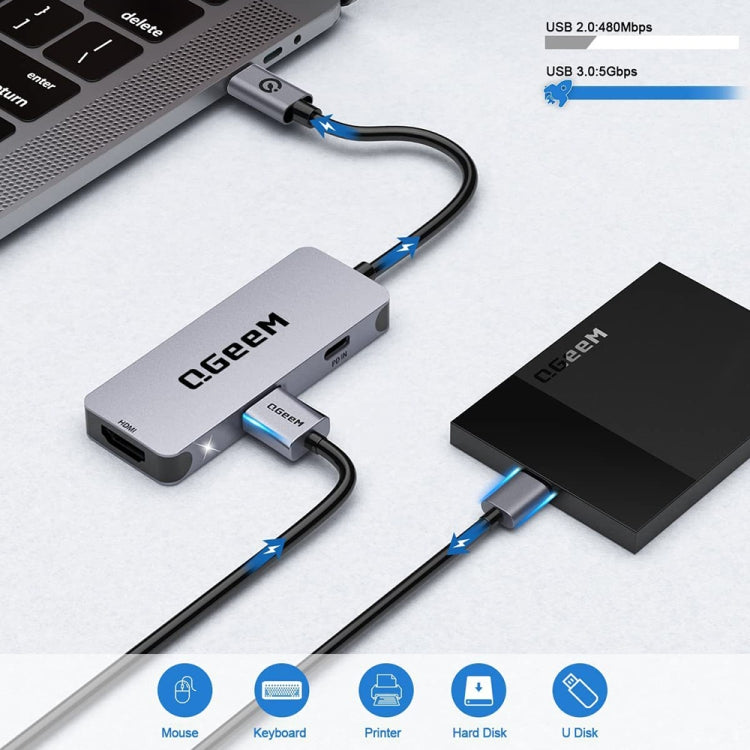 QGeeM UH03-1 USB3.0 estación de acoplamiento multifuncional tipo C PD100W HUB, UH03-1 (3 in 1)