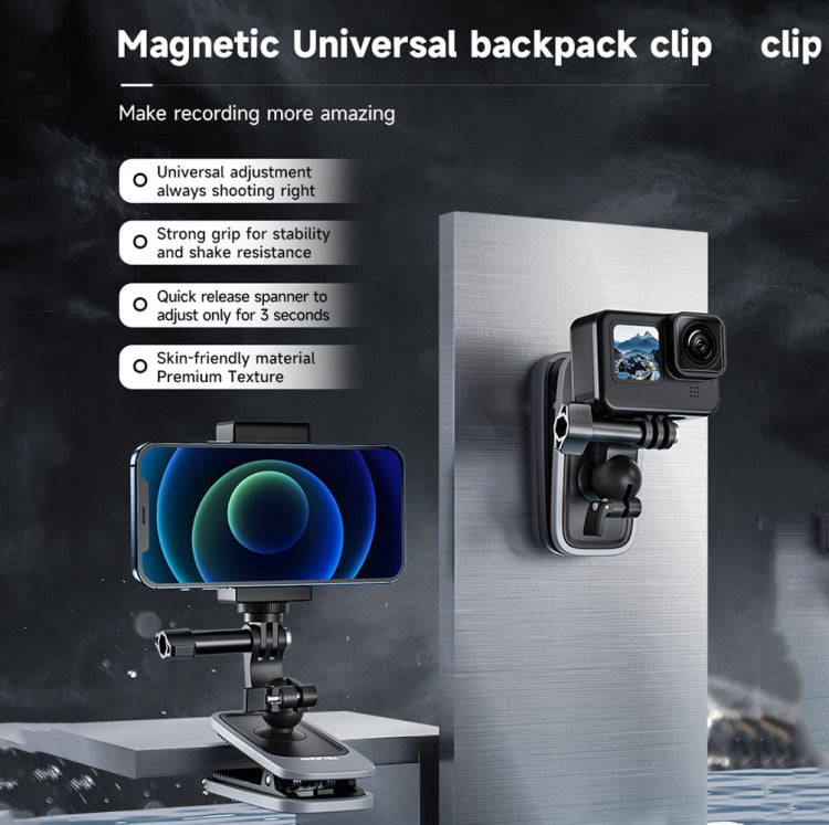 TELESIN 360 grados de rotación magnética mochila Clip abrazadera montaje para cámara de acción, TELESIN