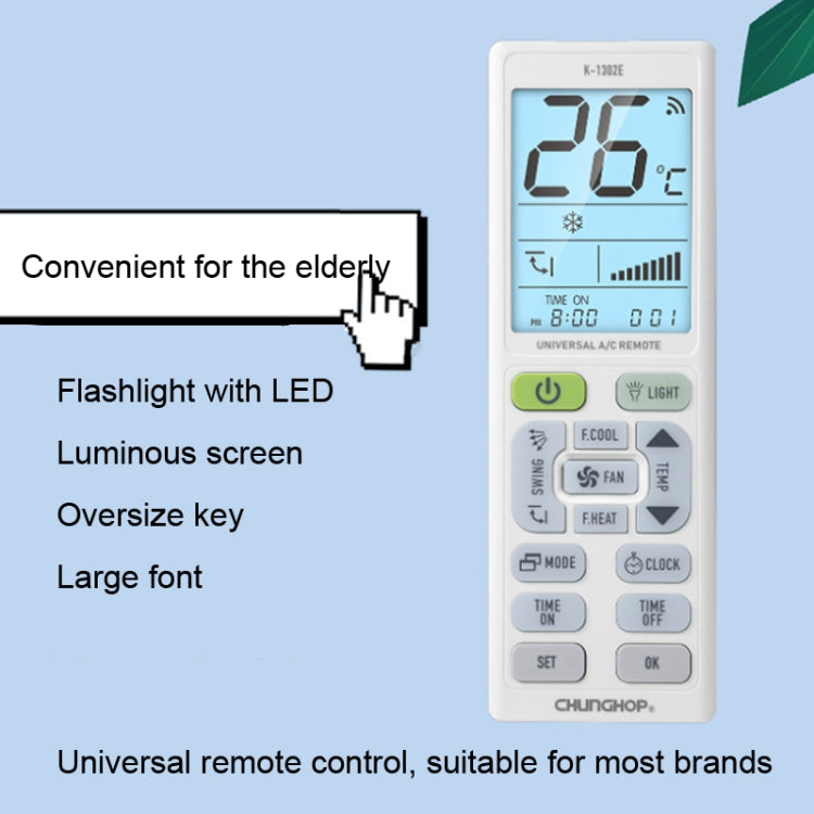CHUNGHOP K-1302E Luz nocturna Pantalla grande Batería Aire acondicionado universal Control remoto