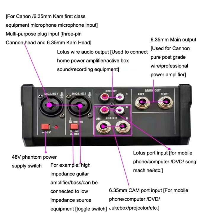 G4-M1 Mezclador de 4 vías con dispositivo de efecto de micrófono inalámbrico Mezclador Bluetooth de grabación K Aong pequeño, 4-way