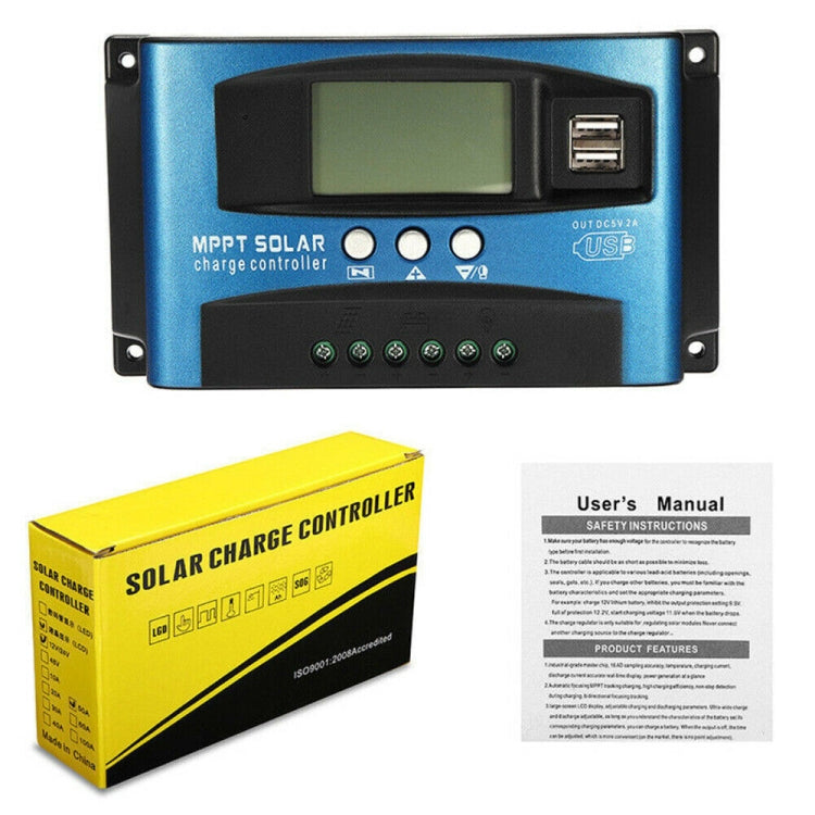 Controlador de carga solar YCX-003 30-100A con pantalla LED y cargador MPPT inteligente con puerto USB dual, 12/24V 30A, 12/24V 40A, 12/24V 50A, 12/24V 60A, 12/24V 100A, 12/24/36/48/60V 40A, 12/24/36/48/60V 100A, 12/24/36/48/60V Wifi 40A               ...