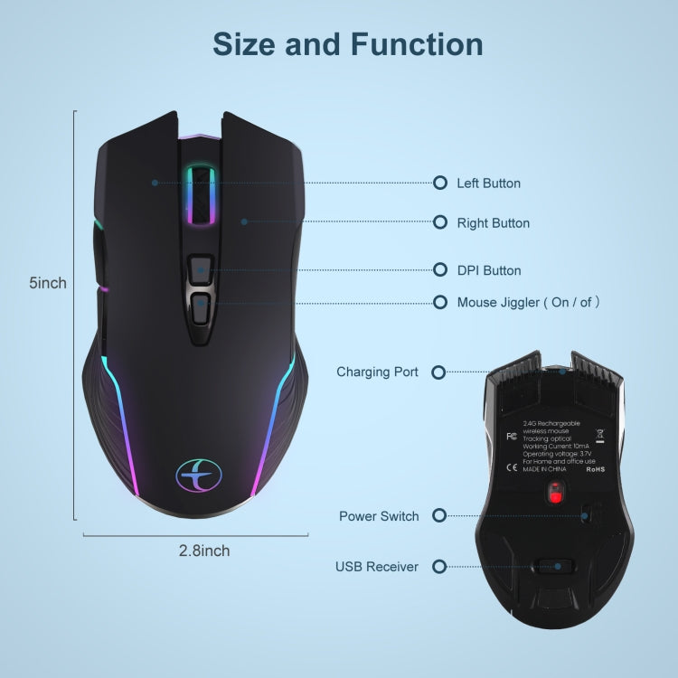 E50 2.4G Wireless Mouse Jiggler Ratón inalámbrico portátil con 7 teclas