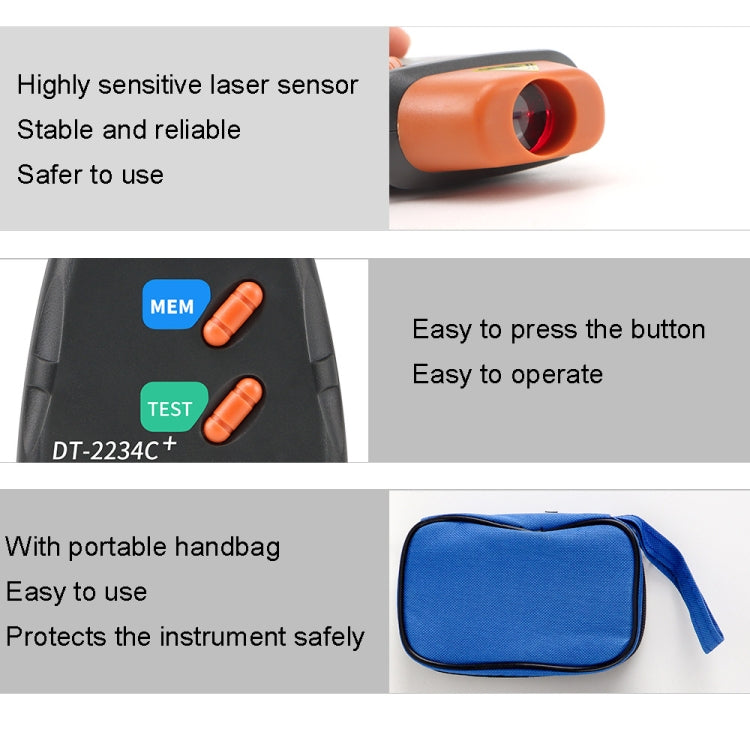 Tacómetro láser de tacómetro de engranaje de motor portátil de mano DT2234C +, DT2234C+