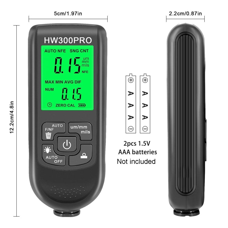 Medidor de espesor de capa de polvo de pintura de recubrimiento de alta precisión HW-300PRO medidor de película de pintura antideslizante, HW-300PRO Black, HW-300PRO White
