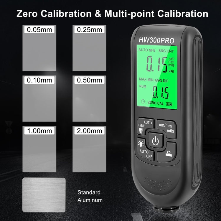 Medidor de espesor de capa de polvo de pintura de recubrimiento de alta precisión HW-300PRO medidor de película de pintura antideslizante, HW-300PRO Black, HW-300PRO White
