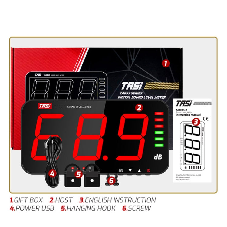 Detector de decibelios de medidor de ruido montado en la pared de pantalla grande, TA653A, TA654A