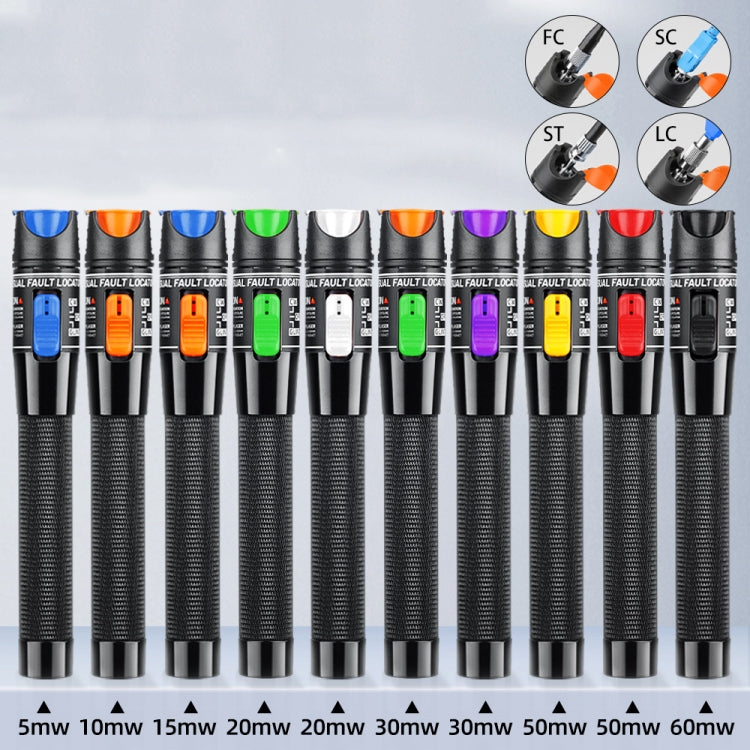 Pluma de luz roja de fibra óptica de 1-60 km Pluma de luz de fuente de luz roja de 5/10/15/20/30/50 / 60MW, 5mW Blue, 10mW Orange, 15mW Blue+Orange, 20mW White, 20mW Green, 30mW Purple, 30mW Green+Orange, 50mW Red, 50mW Yellow, 60mW Black