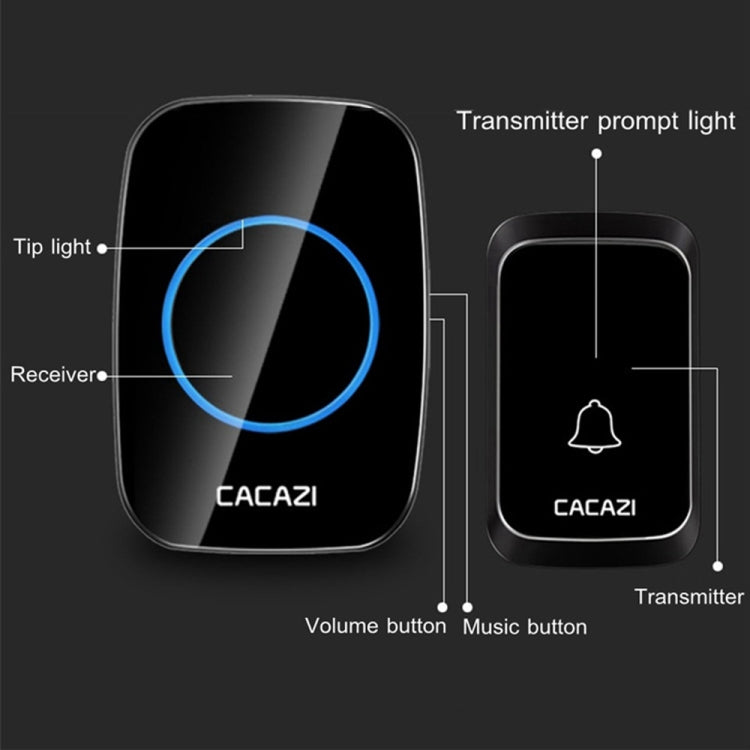 CACAZI A06-DC 1 a 2 Batería Smart Home Timbre inalámbrico a prueba de agua, 1 to 2 (White), 1 to 2 (Black)