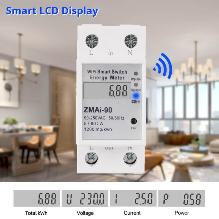ZMAi-90 Wifi Smart Switch Medidor de energía Soporte Tuya Smart Life APP Funciona con Alexa Google, ZMAi-90