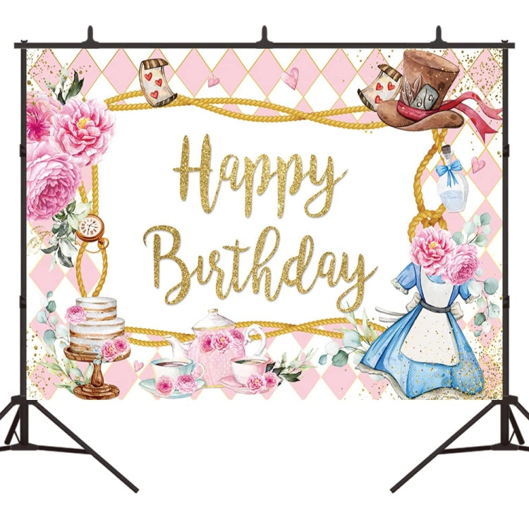 Fondo de cumpleaños de dibujos animados de pastel de flores rosadas decoración de cumpleaños de tela Banner banderas colgantes, 150 x 100cm, 180 x 120cm, 210 x 150cm