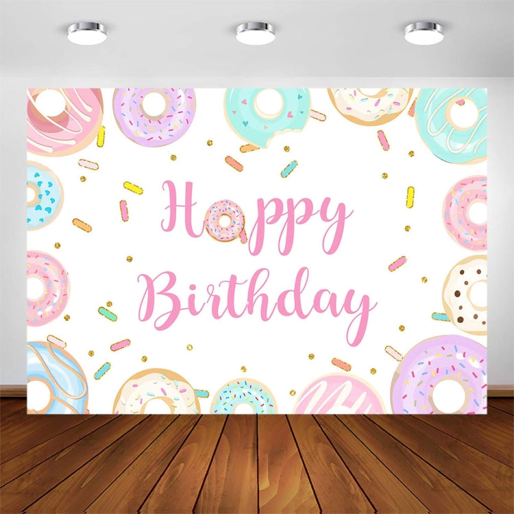 Paño de fondo de cumpleaños de niños de dibujos animados de donut, 150x100cm, 180x180cm, 210x150cm, 210x180cm