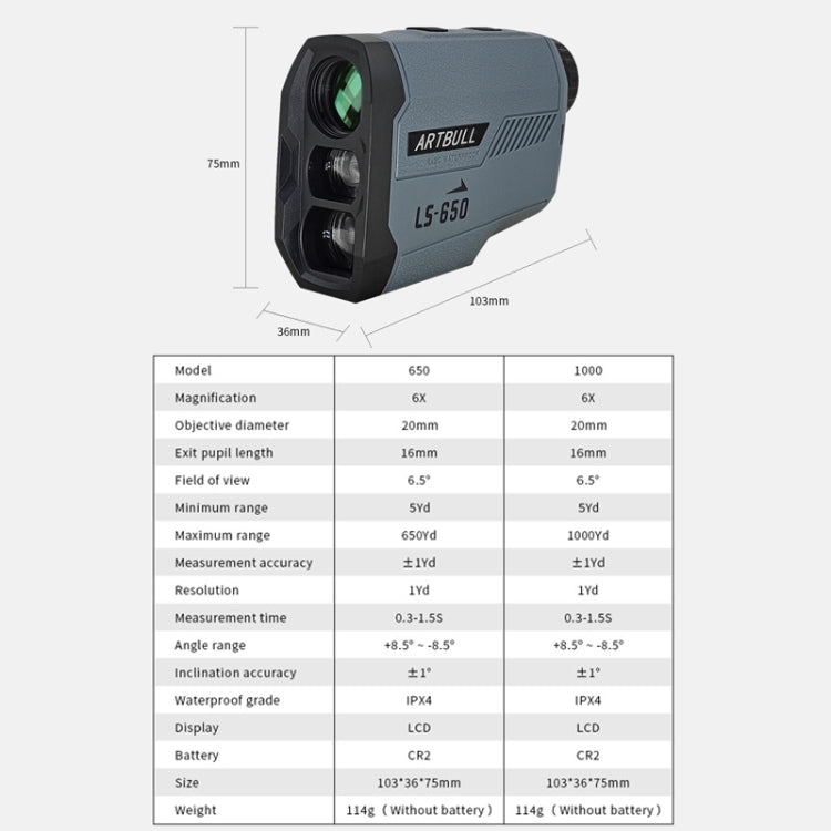 ARTBULL LS-650 Telémetro láser de golf para exteriores Telescopio de altímetro de 650 m, LS-650