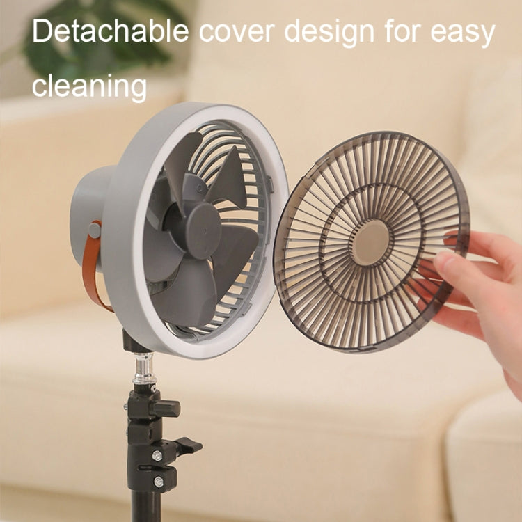 ZK-01 Ventilador de trípode con luz LED para acampar al aire libre de 7 pulgadas Ventilador portátil multifuncional para colgar el banco de energía