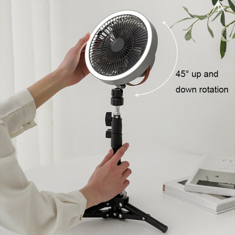 ZK-01 Ventilador de trípode con luz LED para acampar al aire libre de 7 pulgadas Ventilador portátil multifuncional para colgar el banco de energía