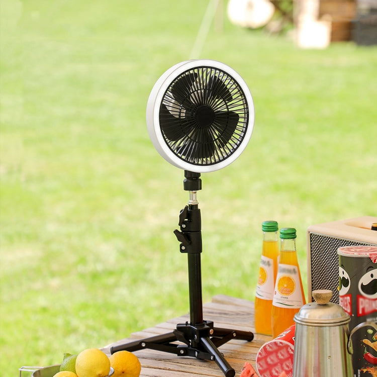 ZK-01 Ventilador de trípode con luz LED para acampar al aire libre de 7 pulgadas Ventilador portátil multifuncional para colgar el banco de energía