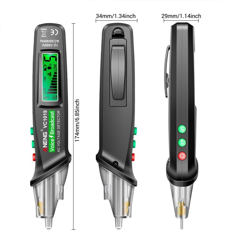 Pluma eléctrica de inducción sin contacto ANENG VC1019, pluma de prueba de voz de punto de interrupción de detección de línea de alta precisión, VC1019