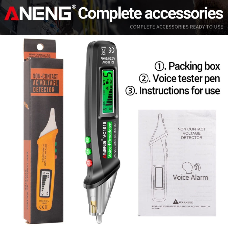 Pluma eléctrica de inducción sin contacto ANENG VC1019, pluma de prueba de voz de punto de interrupción de detección de línea de alta precisión, VC1019