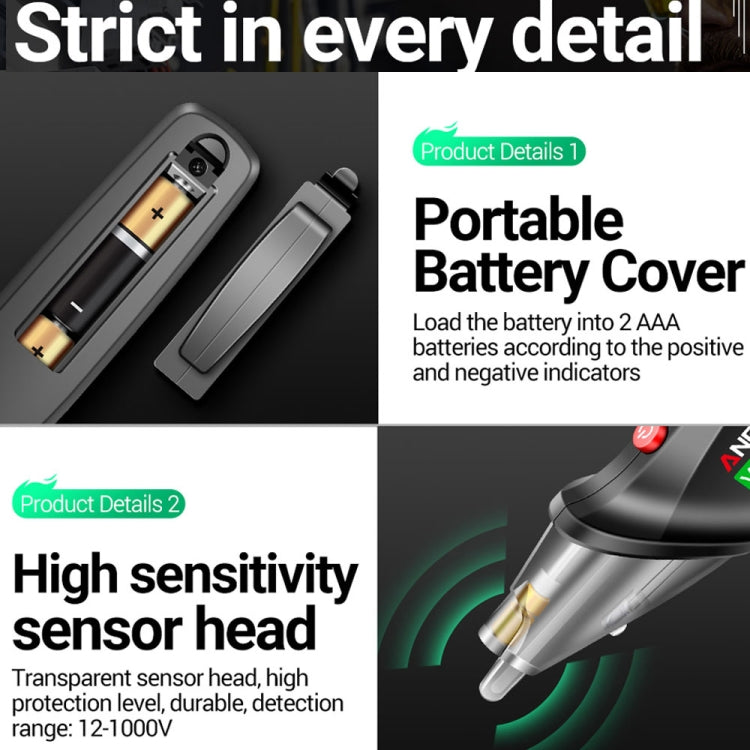 Pluma eléctrica de inducción sin contacto ANENG VC1019, pluma de prueba de voz de punto de interrupción de detección de línea de alta precisión, VC1019