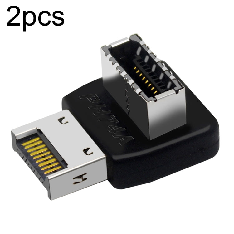 2 uds USB3.1 tipo-E interfaz de placa base de computadora 90 grados codo frontal tipo-C adaptador