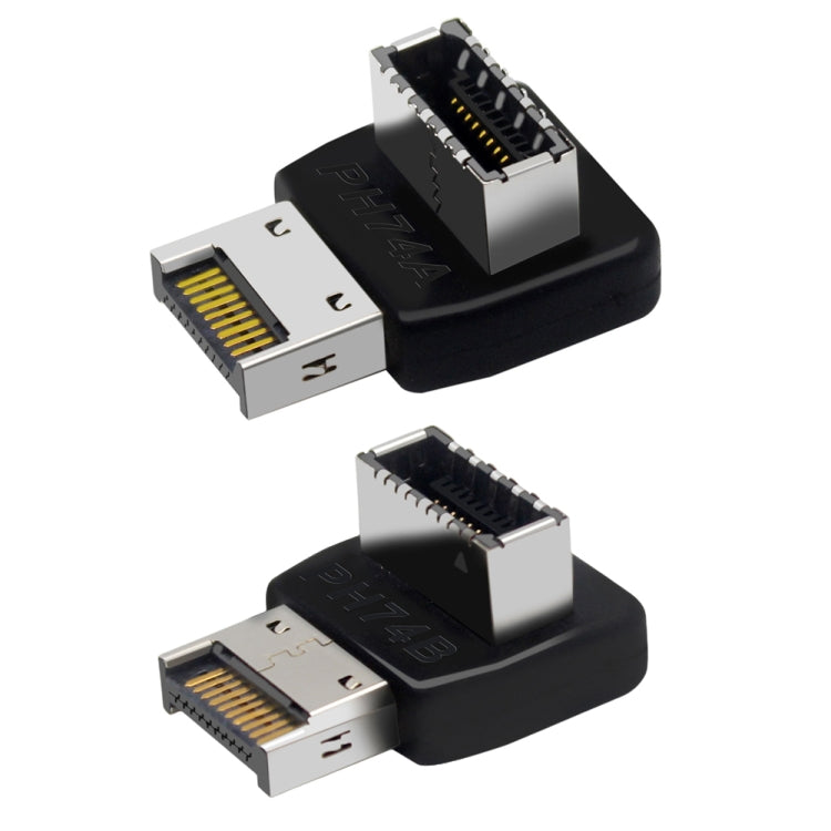 2 uds USB3.1 tipo-E interfaz de placa base de computadora 90 grados codo frontal tipo-C adaptador