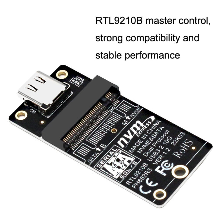 Tarjeta de transferencia de caja de disco duro M.2 NVME RTL9210B Chip Tipo-C / USB-C USB3.1 Gen2 10Gbps