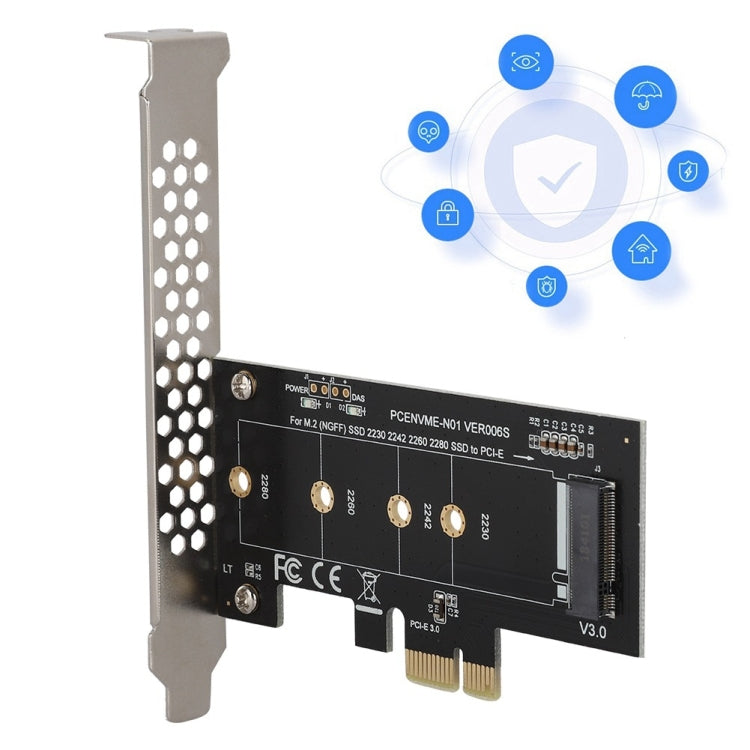 Adaptador de tarjeta vertical PCI-E 1X a M.2 NVME KEY-M SSD, With Baffle, Without Baffle