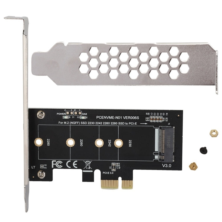 Adaptador de tarjeta vertical PCI-E 1X a M.2 NVME KEY-M SSD, With Baffle, Without Baffle