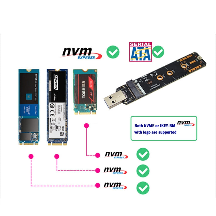 Tarjeta vertical USB3.1 10Gbps GEN2 a NVME SATA Dual Protocol M.2 SSD, USB3.1 To NVME SATA