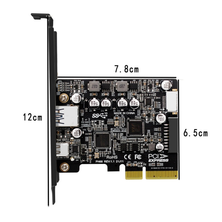 Tarjeta de extensión PCIE 3.0 a USB 3.2 Puerto tipo C Tarjeta vertical de expansión frontal tipo E, PH68