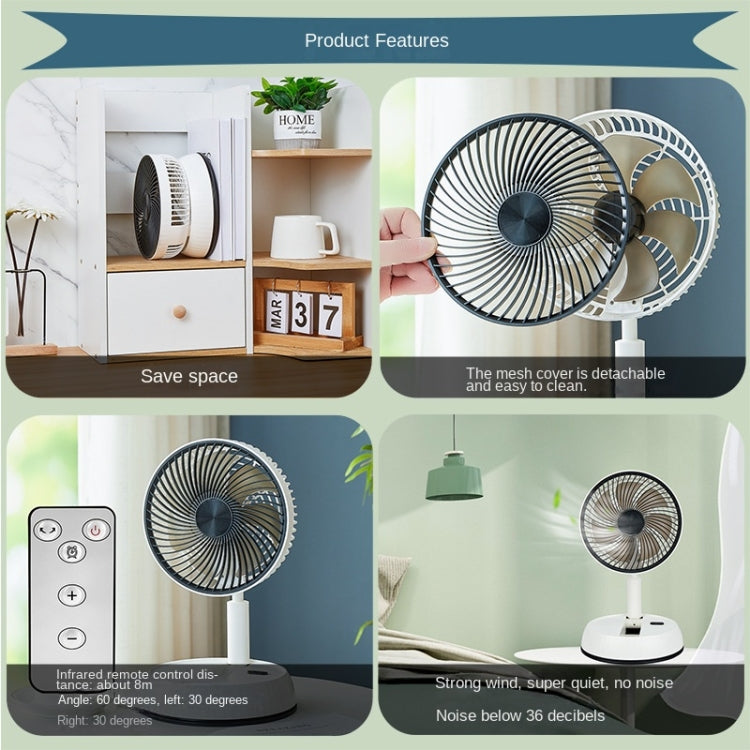 El ventilador telescópico plegable portátil de 8 pulgadas puede sacudir la cabeza con sincronización y control remoto, White 6000 mAh