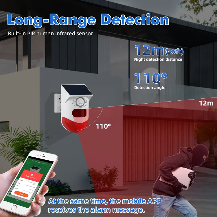 Detector de movimiento infrarrojo Solar al aire libre PIR Inalámbrico Estroboscópico Sirena Detector Alarma de sonido, CT80WR Tuya WiFi Model, CT80R USB Upgrade Model