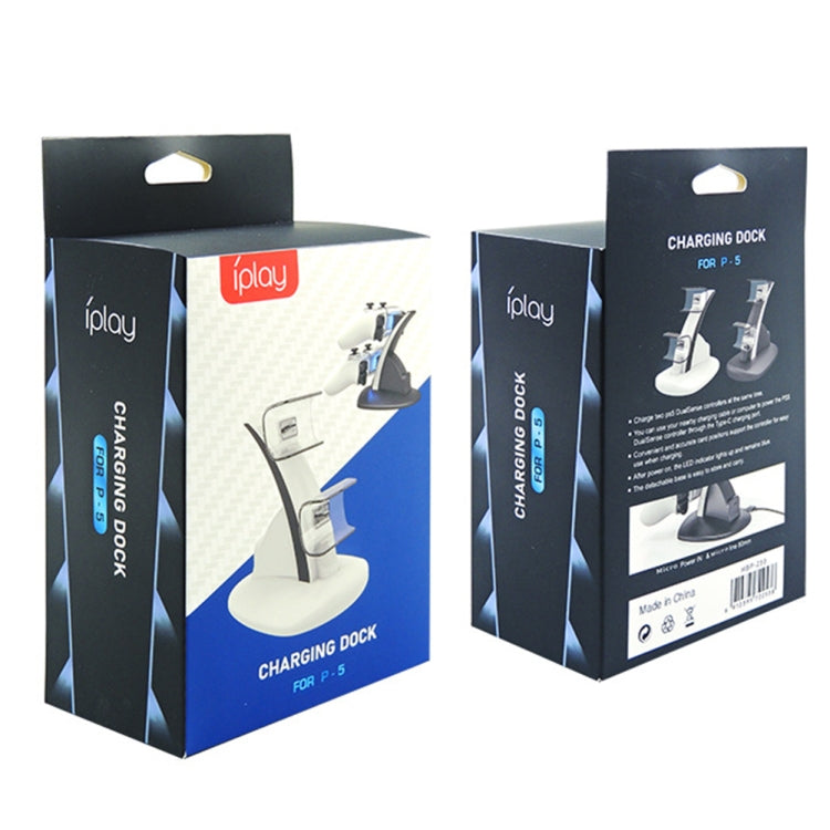 iplay HBP-253 para juego de PS5 Mango inalámbrico Base de carga doble Soporte de colocación, HBP-253 (White), HBP-253 (Black)
