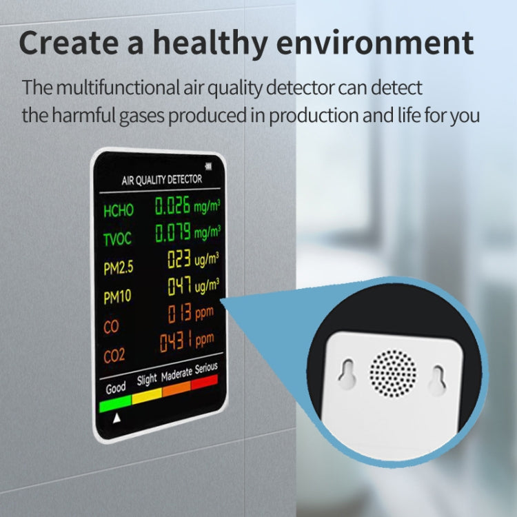 Detector de calidad del aire PM2.5/PM10 Monitor de calidad del aire interior, 6 in 1 Air Quality Detector White, 6 in 1 Air Quality Detector Black